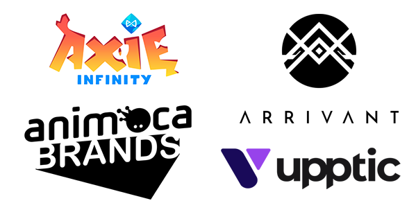 Logos: Axie Infinity, Animoca Brands, Arrivant, Upptic