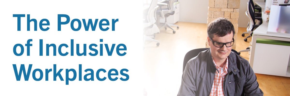 The Power of Inclusive Workplaces, man with glasses in an office, smiling