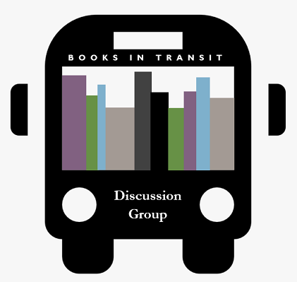 Books in Transit Discussion Group logo with a bus carrying books