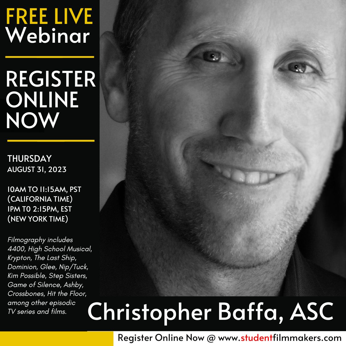 Live Webinar with Christopher Baffa, ASC | Student Filmmakers Forums