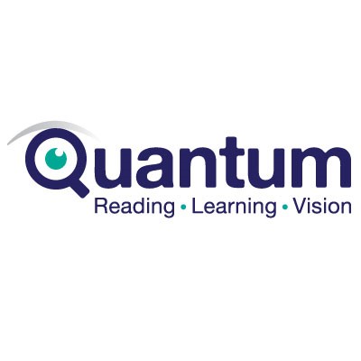 Quantum Reading Learning Vision Logo. Quantum in large letters with Reading Learning Vision Below. Q of Quantum is shaped like a magnifier