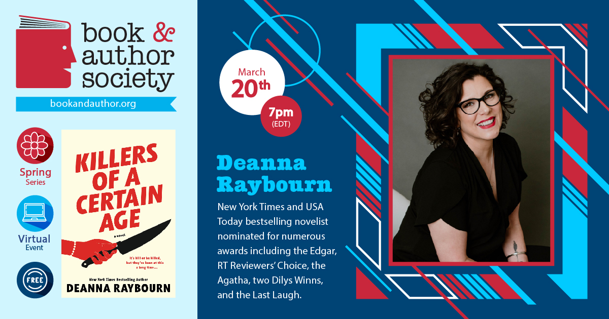 Event Graphic for 3/20/2023 Author event with Deanna Raybourn at 7pm eastern time