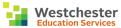 Squares on left hand side going from light green to dark blue in the shape of a W, with the company name Westchester Education Services to the right.