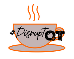 DisruptOT logo, cup of tea outlined in orange
