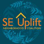 Image contains the SE Uplift logo in orange over a blue, floral background.